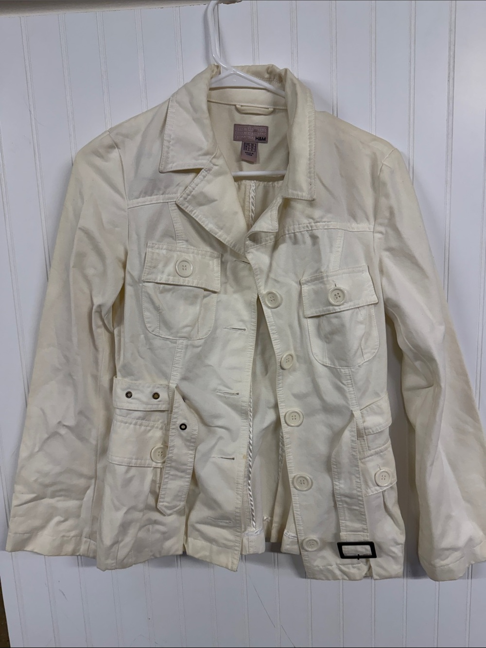 H&M Cream Utility Jacket with Button Front and Chest Pockets